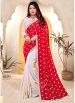 Georgette Red Wedding Wear Embroidery Work Saree